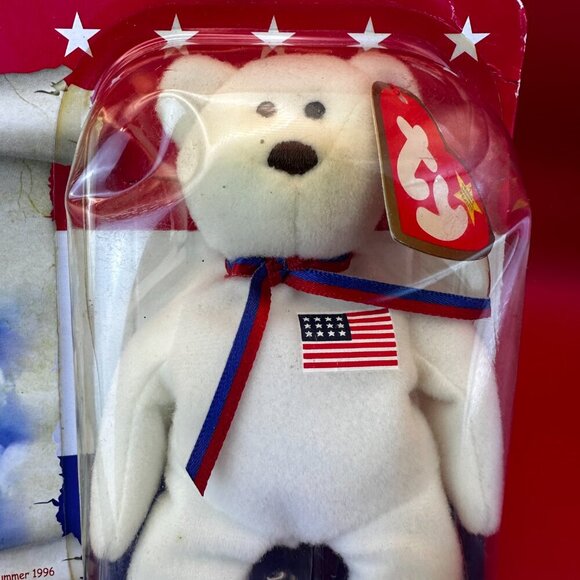 TY McDONALD'S BEANIE BABY "LIBEARTY THE BEAR" WITH PRINTING ERRORS 1996, NEW - Picture 3 of 5